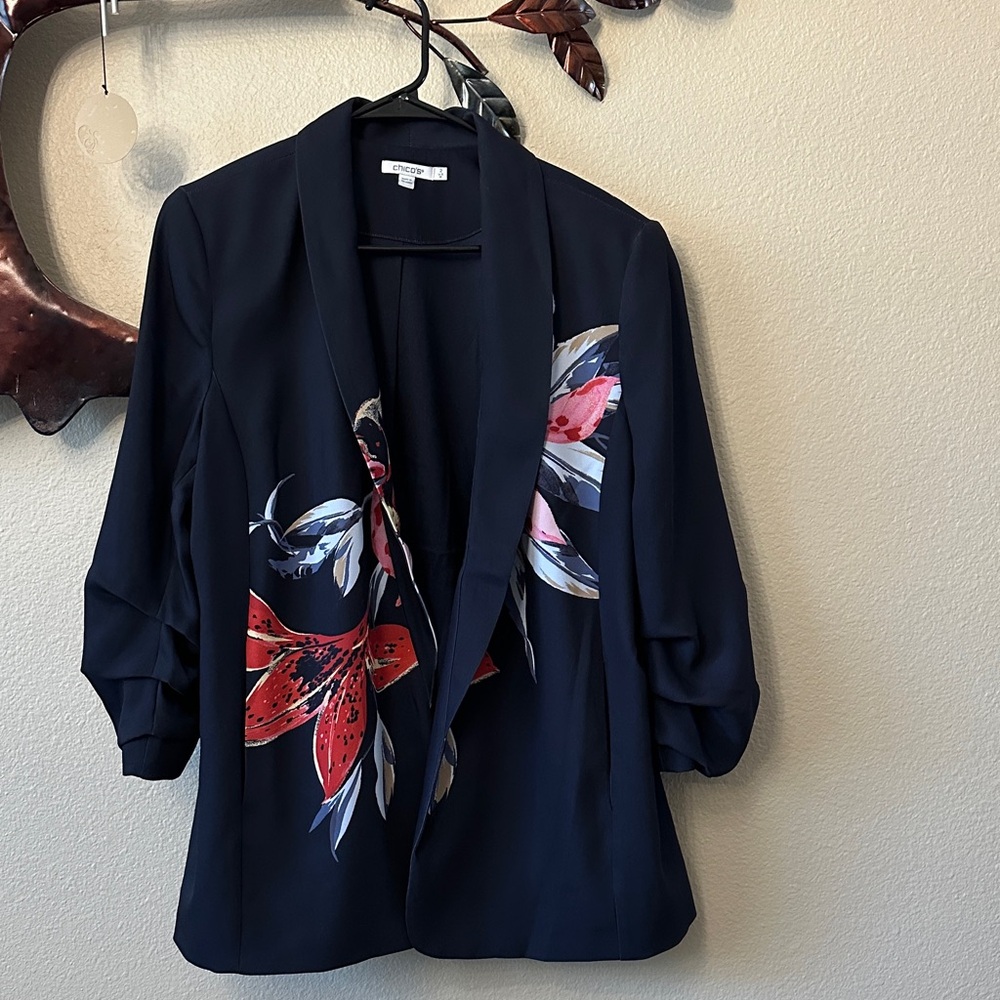 Chico's Navy Blazer with Floral Design